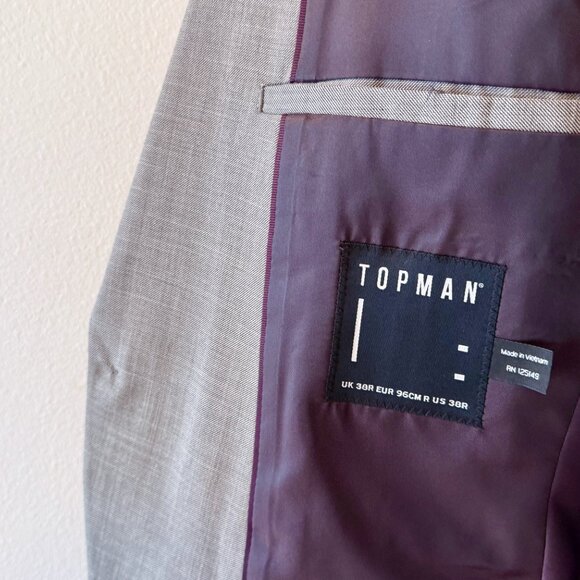 Slim Fit Single-Breasted Suit Jacket and Trousers by TOPMAN | Sharkskin gray - Picture 3 of 6